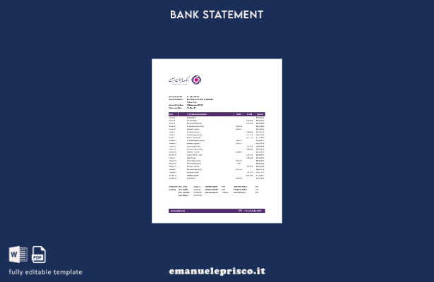 modello Excel di estratto conto bancario Iran Zamin in stile verificato